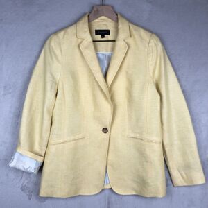 TALBOTS 100% Linen Blazer Women’s Sz 4 Yellow 1 Button Lined Jacket Career‎